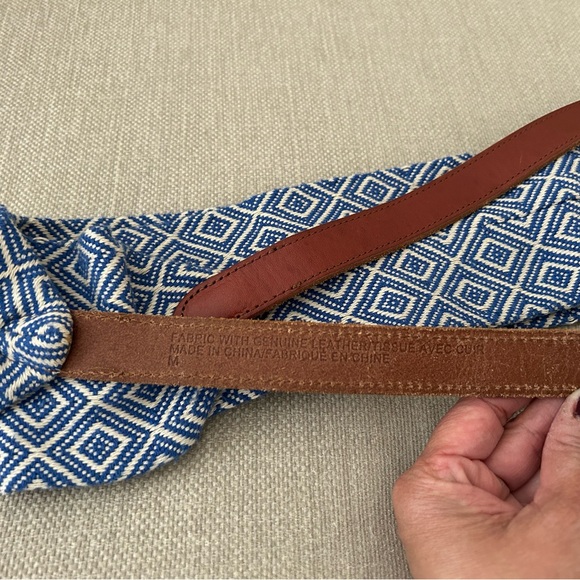 Blue Geometric Pattern Scarf with Brown Leather Belt - Picture 2 of 4